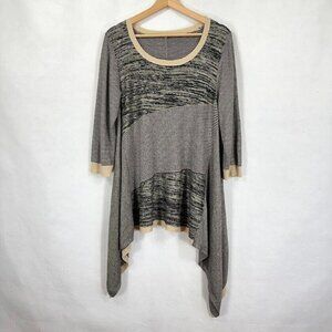 Avenue Striped 3/4 Sleeve Shark Bite Boho Sweater Tunic 14/16 Black And Tan